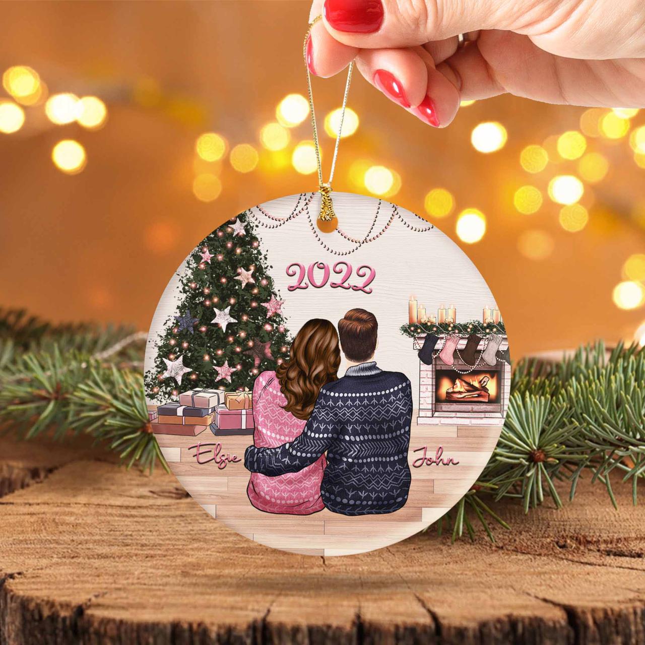 Christmas couple ornament mistletoe personalized under ornaments couples